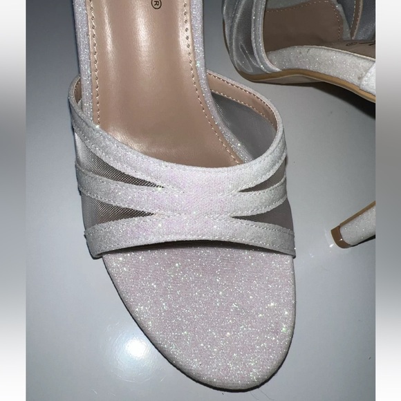 Allegra K Women's Sz 10 White Glitter Ankle Strap Stiletto Heeled Sandals New - Picture 3 of 7